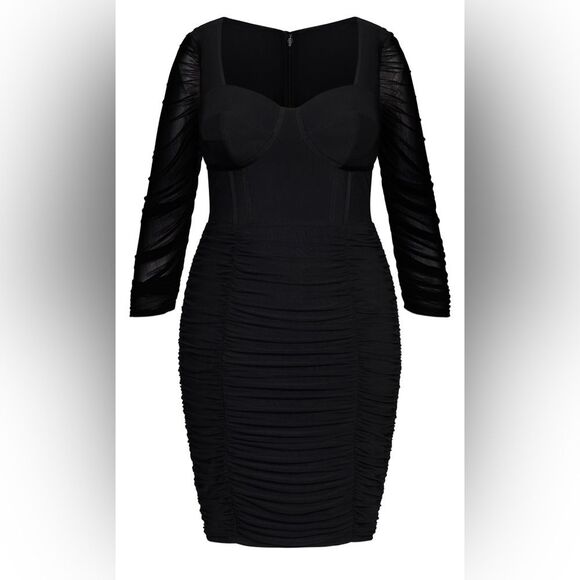 NWT City Chic Plus Size Sexy Bustier Ruched Long Sleeve in Black - Picture 2 of 7